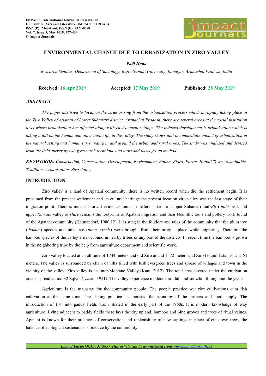 44. Hum-Environmental Change Due to Urbanization in Ziro Valley