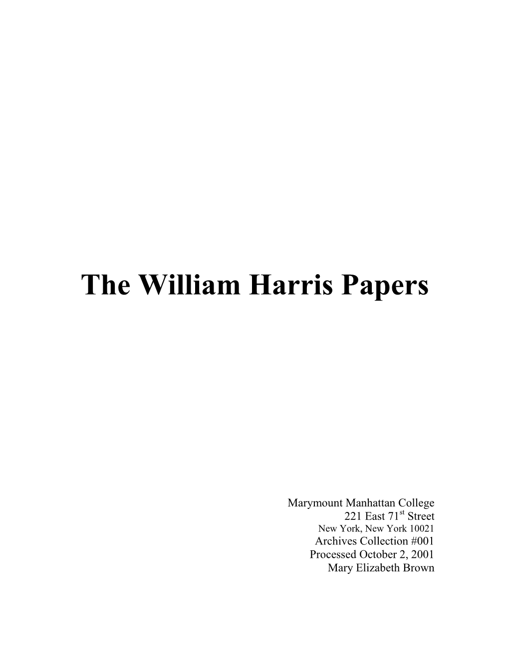 The William Harris Papers