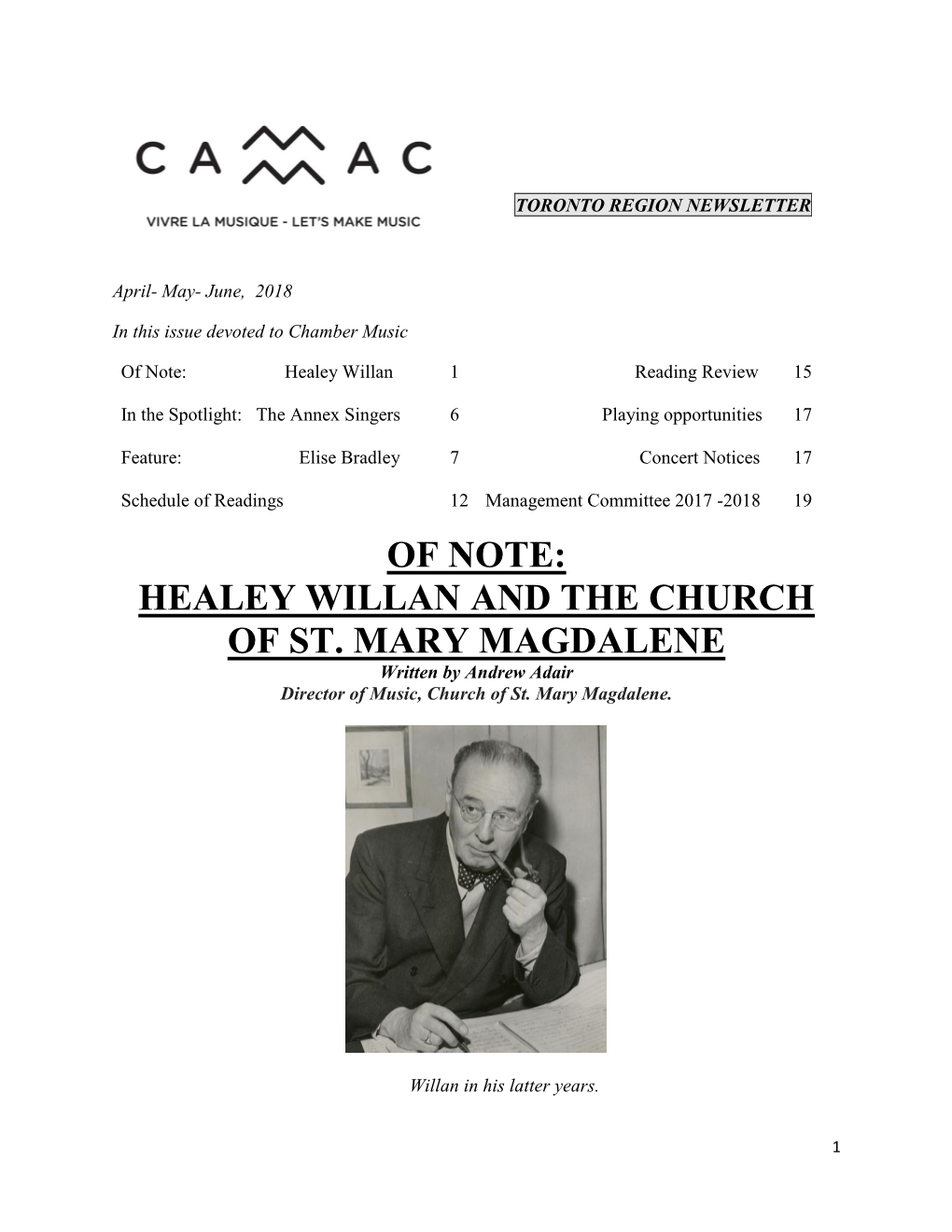 HEALEY WILLAN and the CHURCH of ST. MARY MAGDALENE Written by Andrew Adair Director of Music, Church of St
