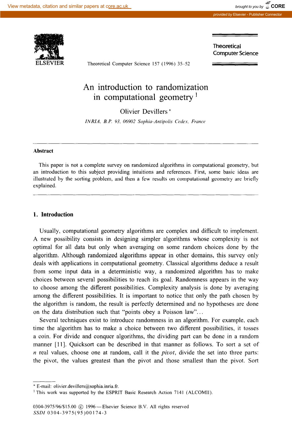 An Introduction to Randomization in Computational Geometry I