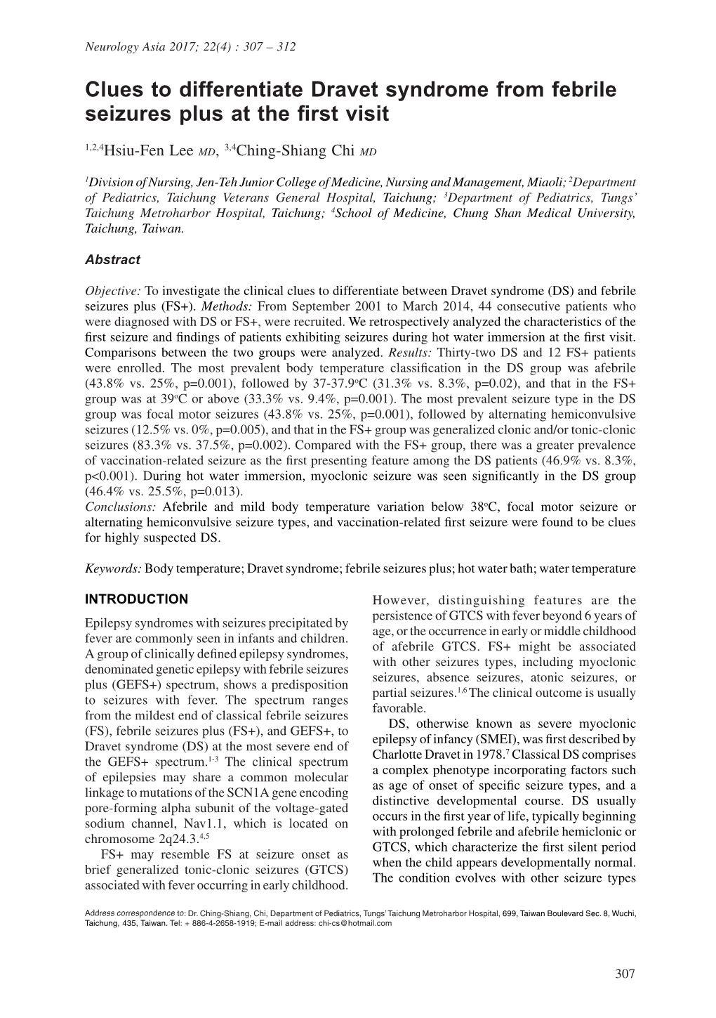 Clues to Differentiate Dravet Syndrome from Febrile Seizures Plus at the First Visit