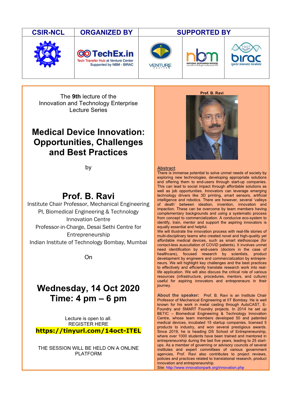 Prof. B. Ravi the 9Th Lecture of the Innovation and Technology Enterprise Lecture Series