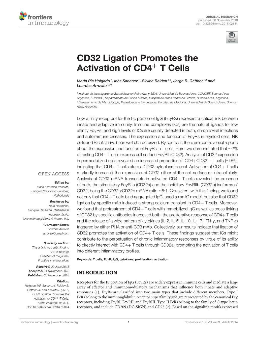 CD32 Ligation Promotes the Activation of CD4+ T Cells