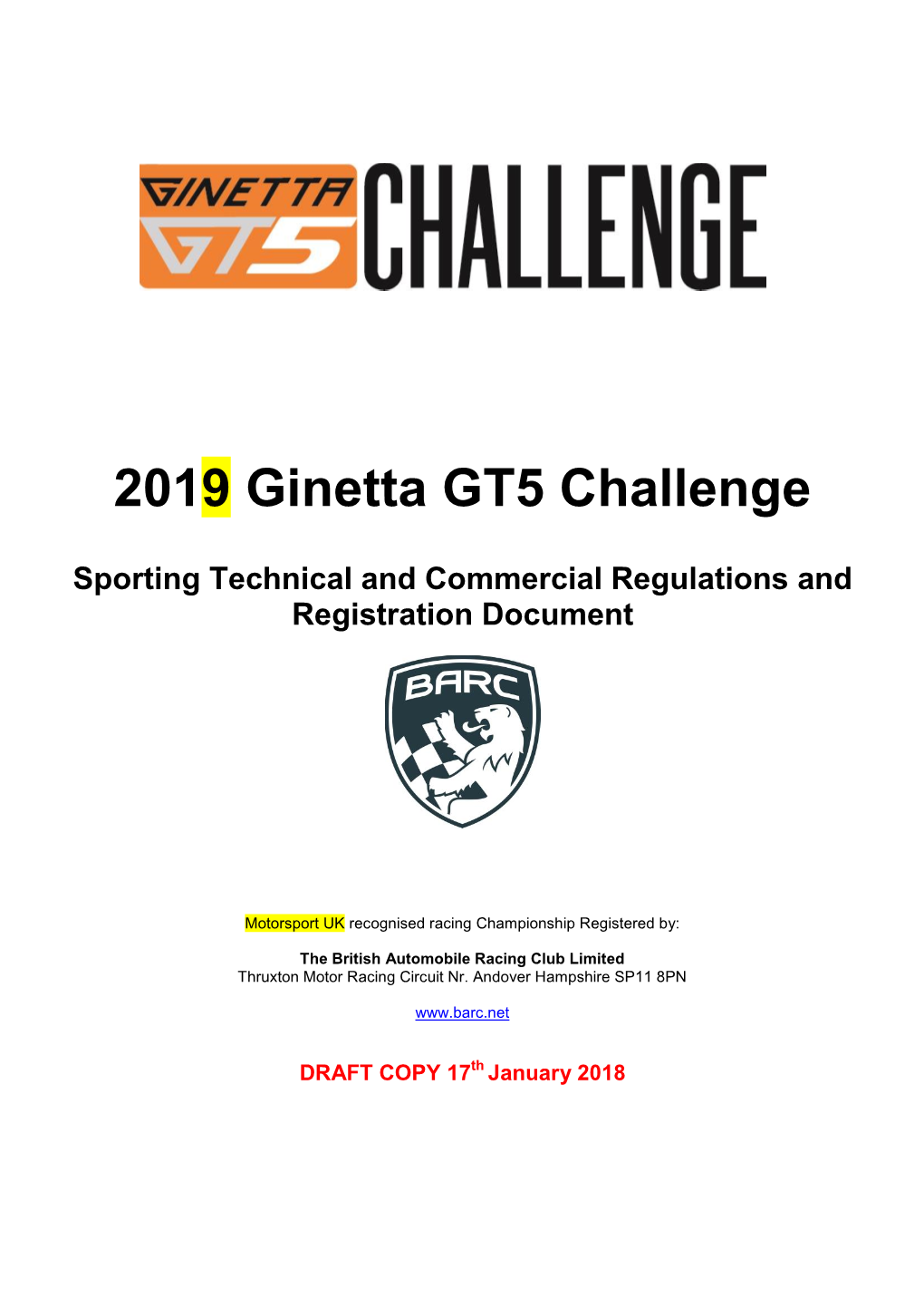 2018 Protyre Motorsport Ginetta GT5 Challenge Regulations