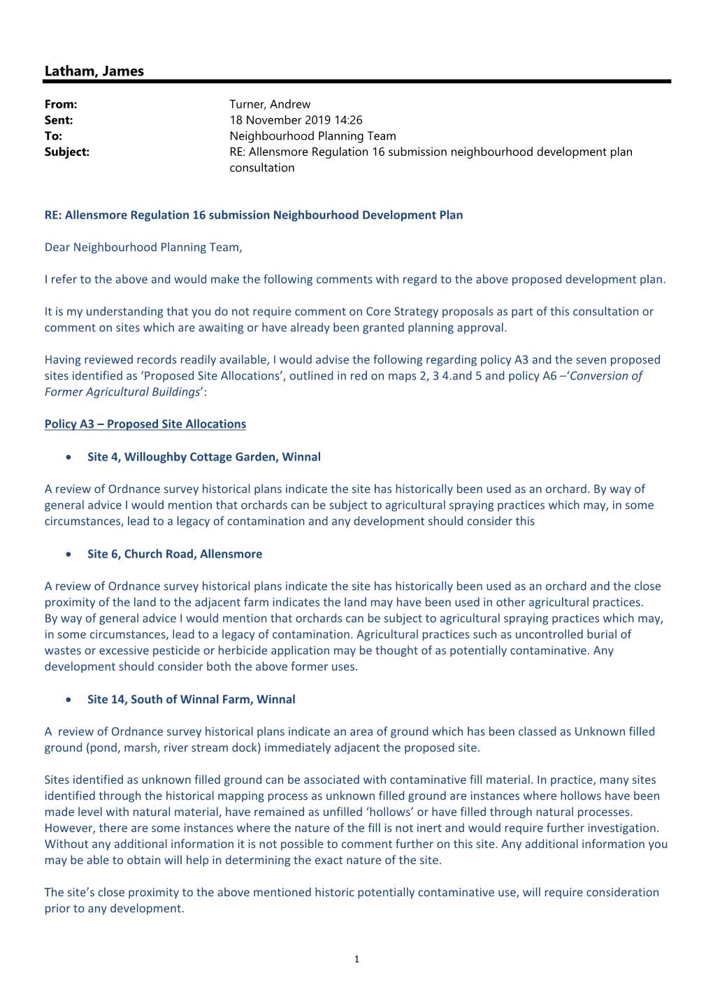 Allensmore Regulation 16 Representations