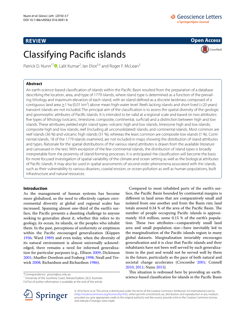 Classifying Pacific Islands Patrick D