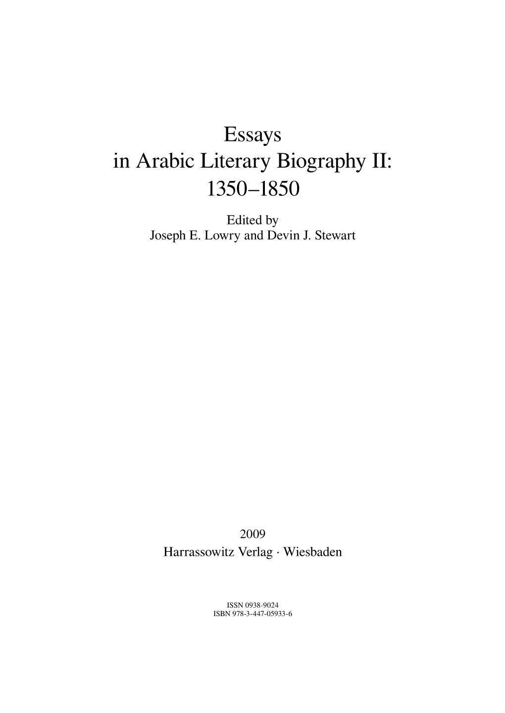 Essays in Arabic Literary Biography 1350-1850