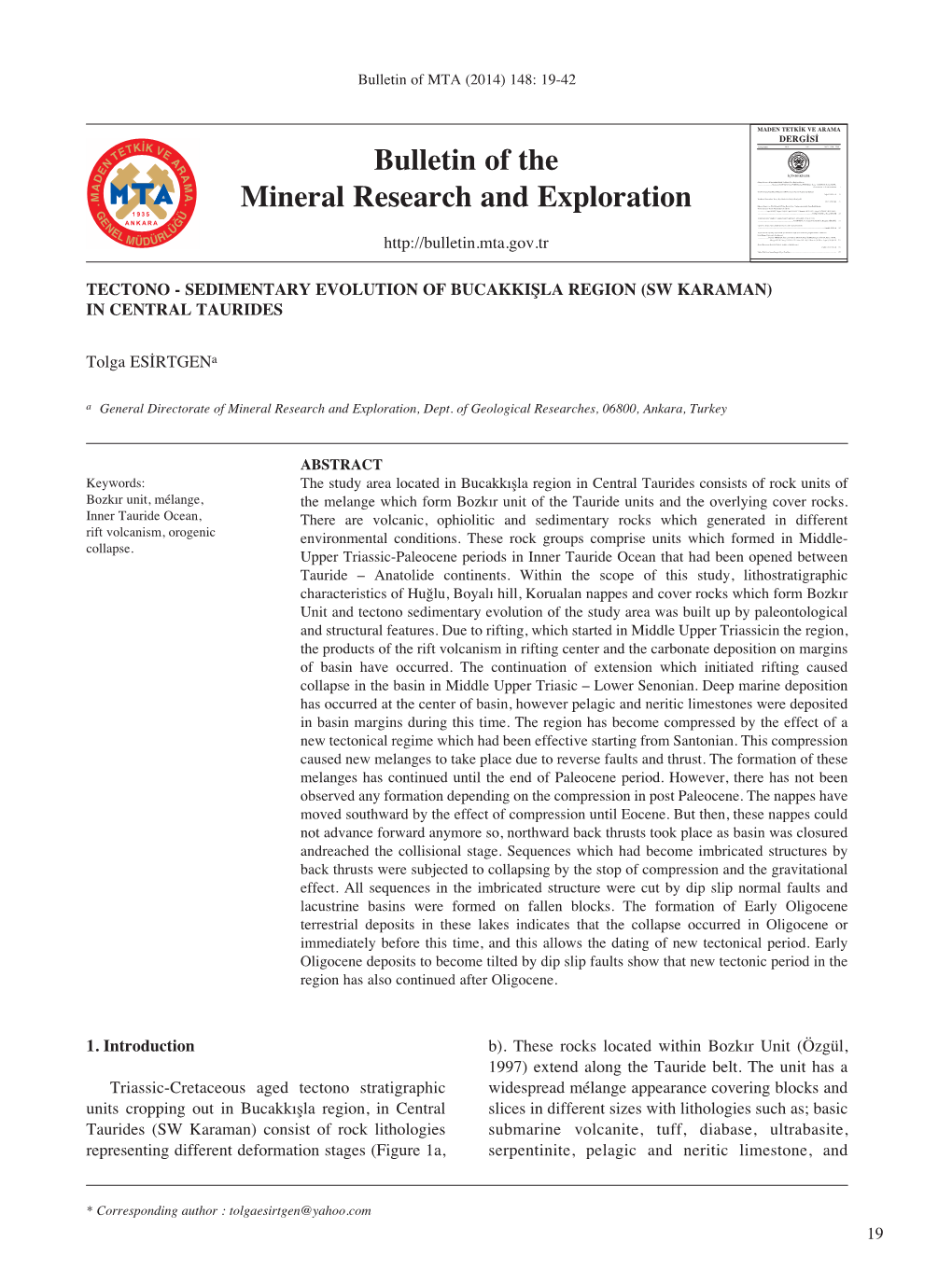 Bulletin of the Mineral Research and Exploration