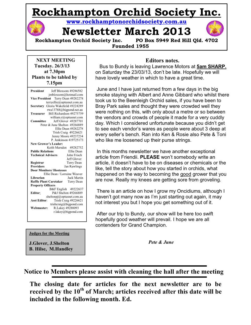 Rockhampton Orchid Society Inc. Newsletter March 2013