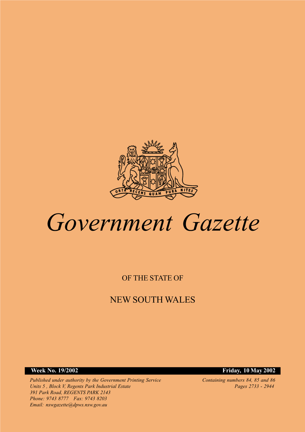 New South Wales Government Gazette No. 19 of 10 May 2002