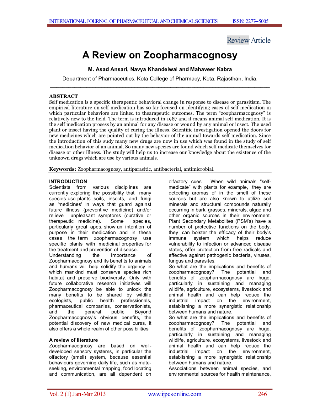 A Review on Zoopharmacognosy