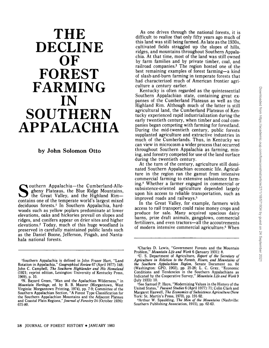 The Decline of Forest Farming in Southern Appalachia