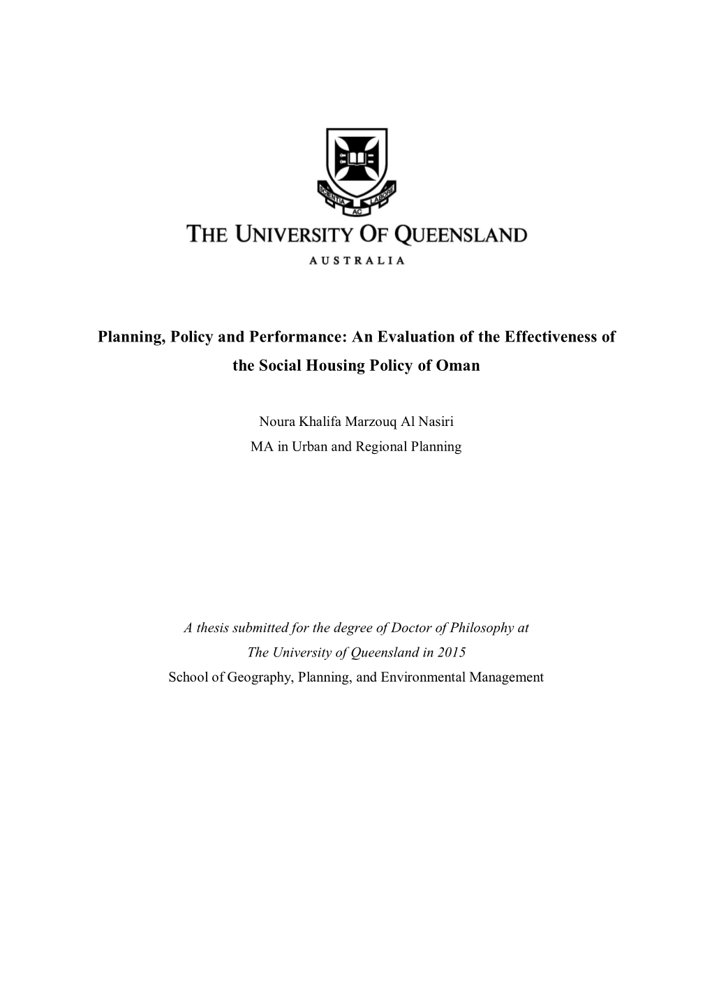 An Evaluation of the Effectiveness of the Social Housing Policy of Oman