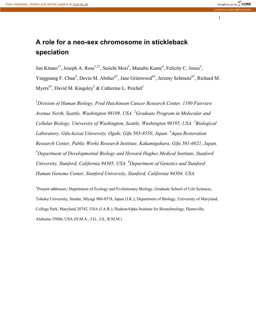 A Role for a Neo-Sex Chromosome in Stickleback Speciation