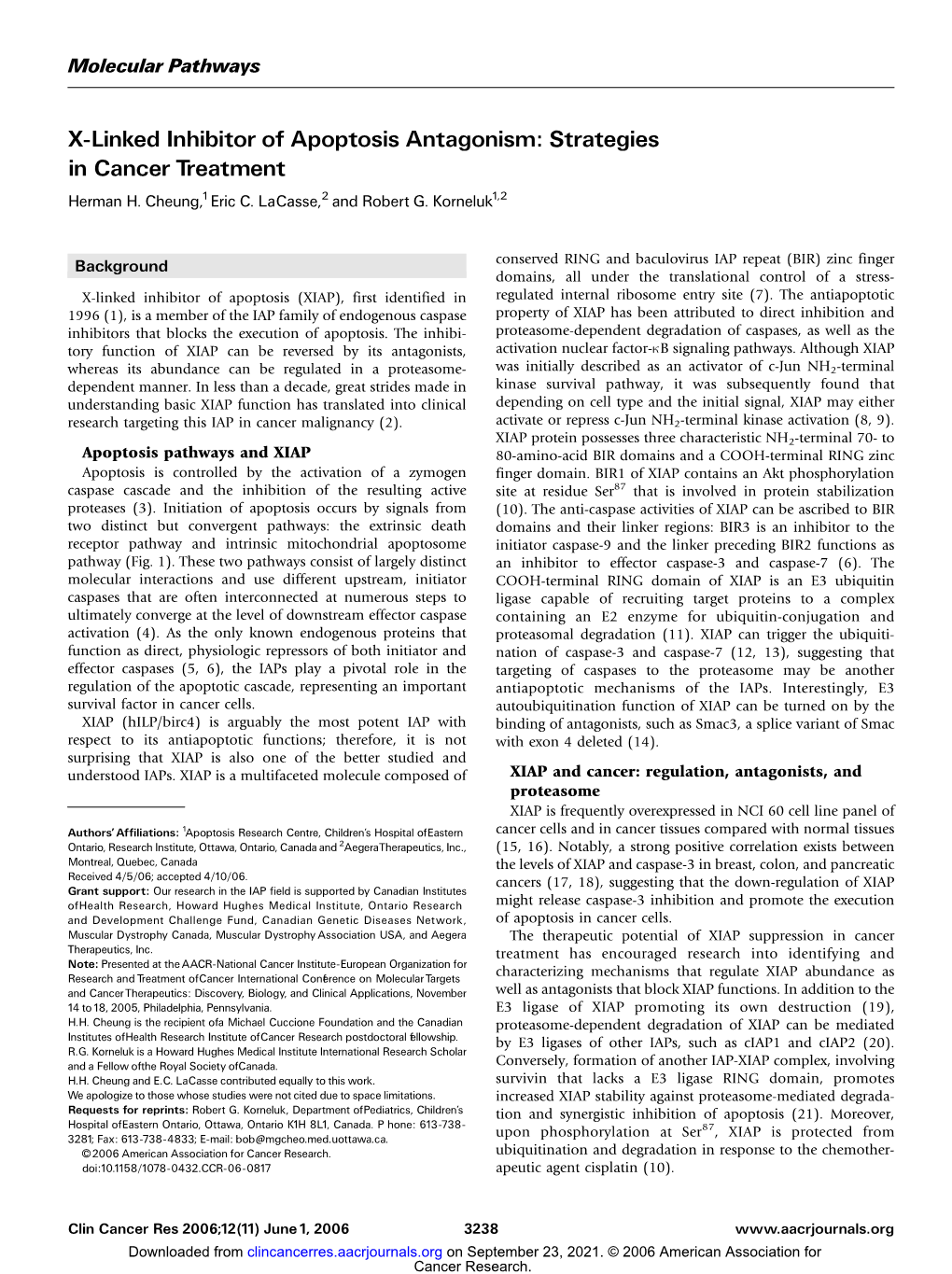 X-Linked Inhibitor of Apoptosis Antagonism: Strategies in Cancer Treatment Herman H