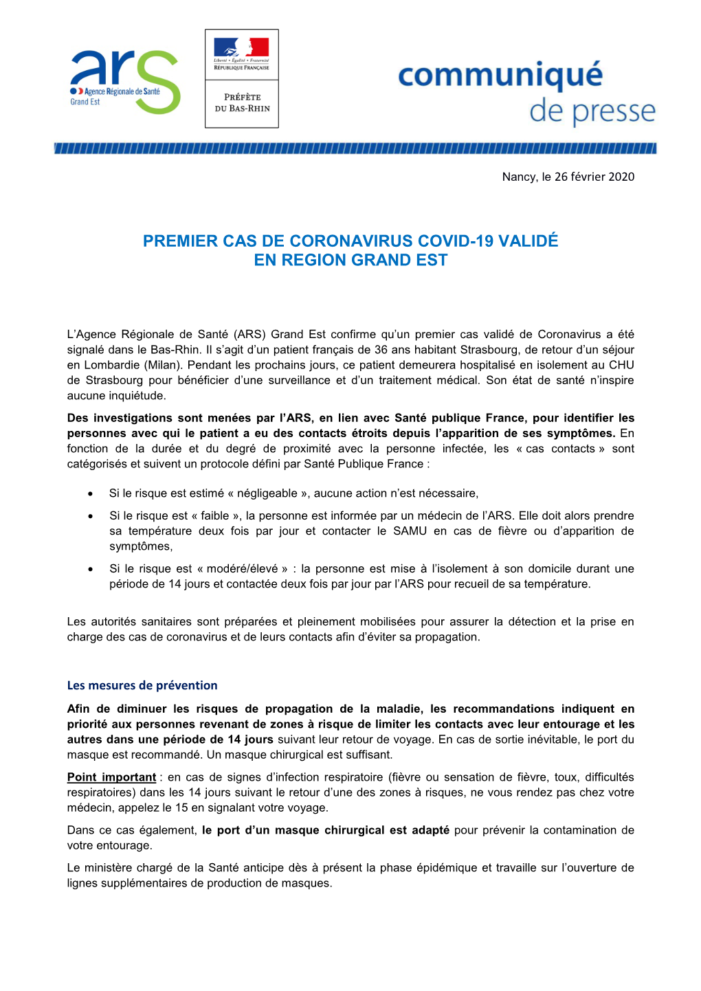 Premier Cas De Coronavirus Covid-19 Validé En Region Grand Est