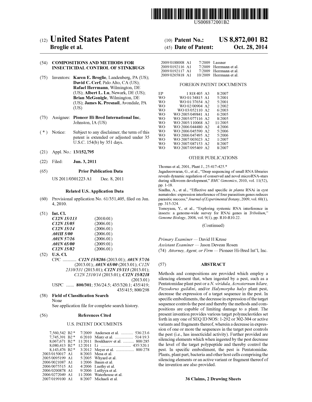 (12) United States Patent (10) Patent No.: US 8,872,001 B2 Broglie Et Al