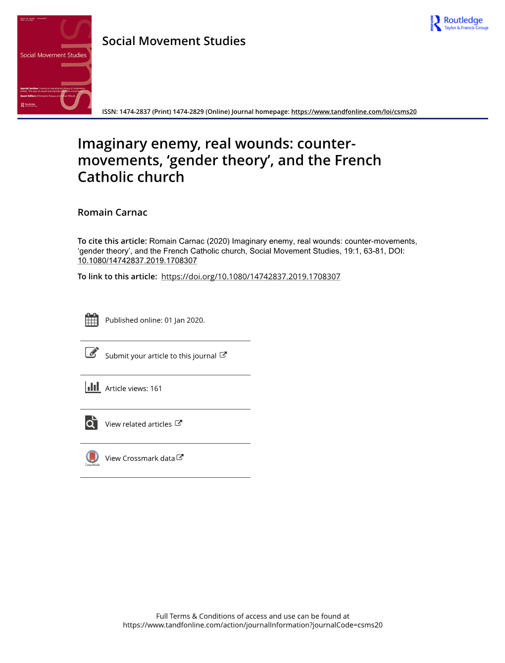 Imaginary Enemy, Real Wounds: Counter-Movements, 'Gender Theory', and the French Catholic Church