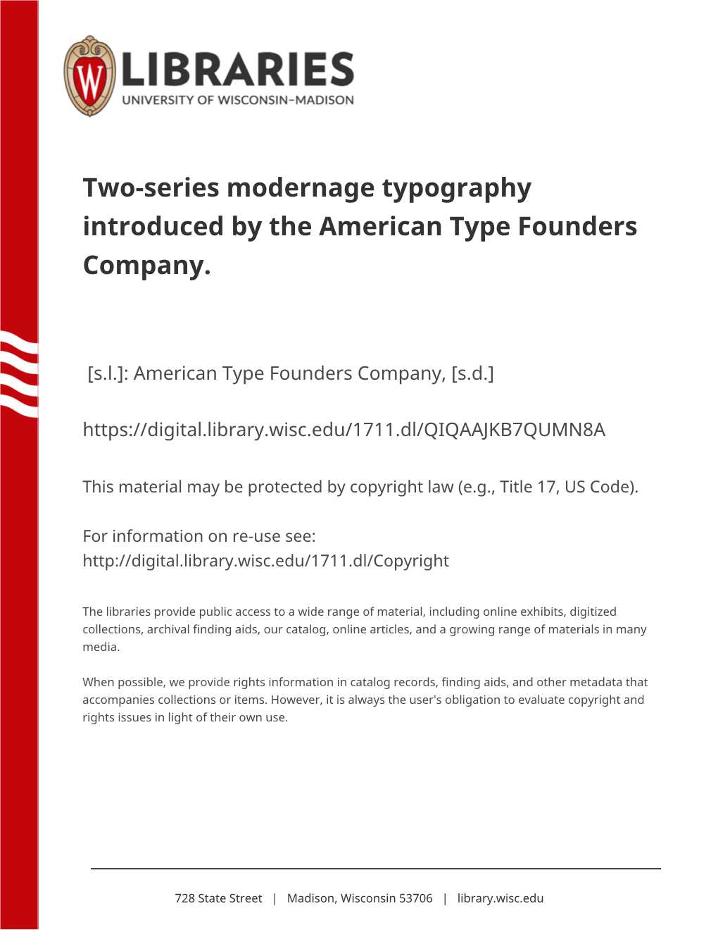 Two-Series Modernage Typography Introduced by the American Type Founders Company