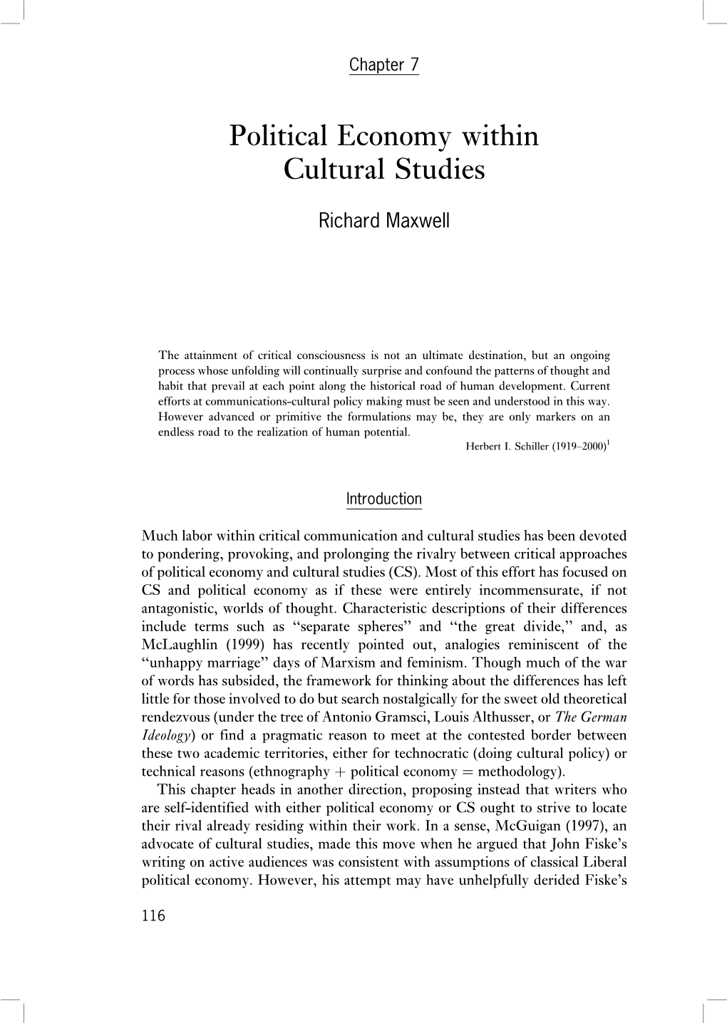 Political Economy Within Cultural Studies