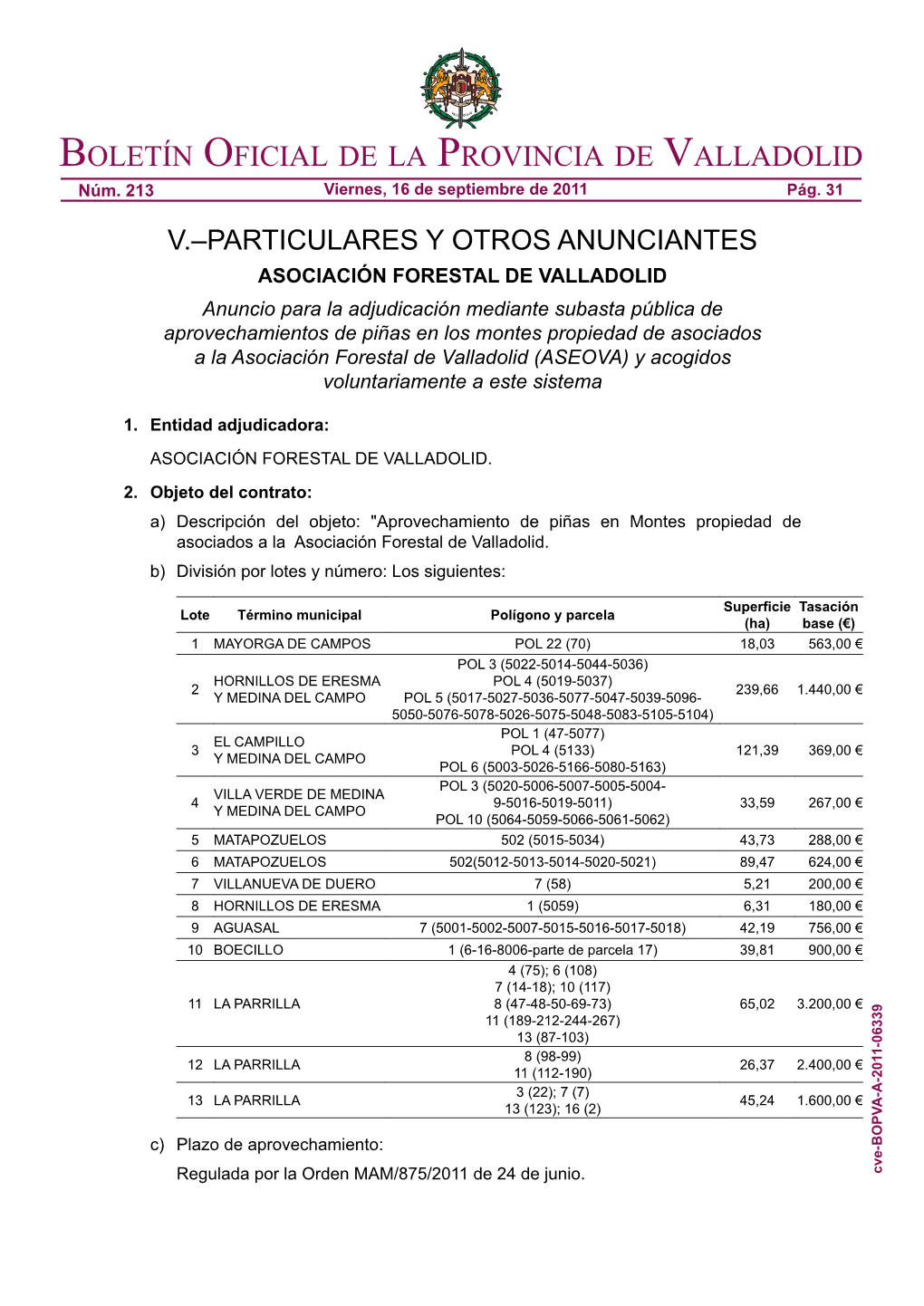 Boletín Oficial De La Provincia De Valladolid Núm