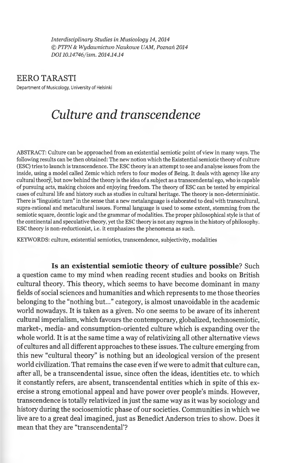 Culture and Transcendence