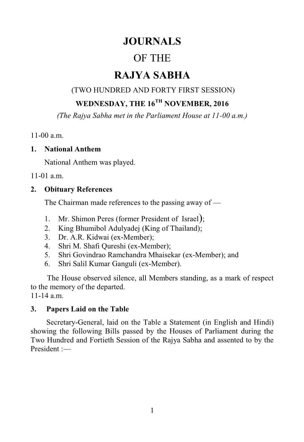 Journals of the Rajya Sabha );