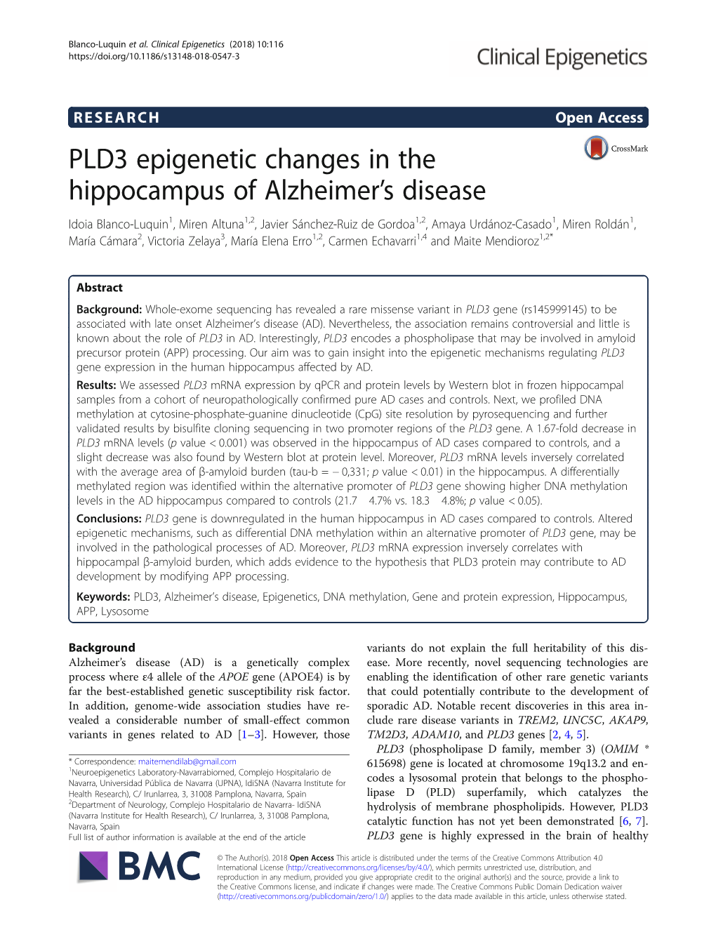 PLD3 Epigenetic Changes in the Hippocampus of Alzheimer's Disease