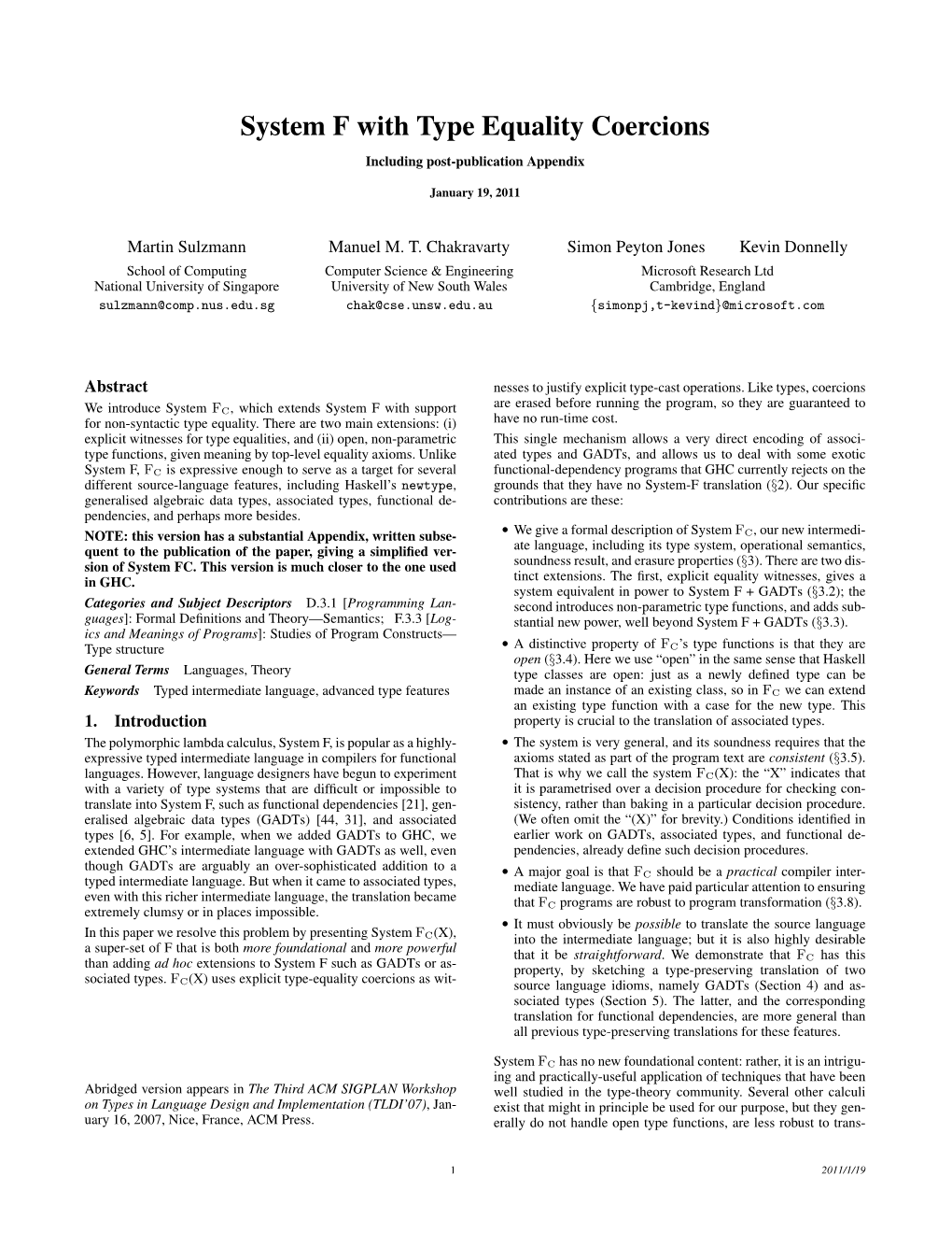 System F with Type Equality Coercions Including Post-Publication Appendix