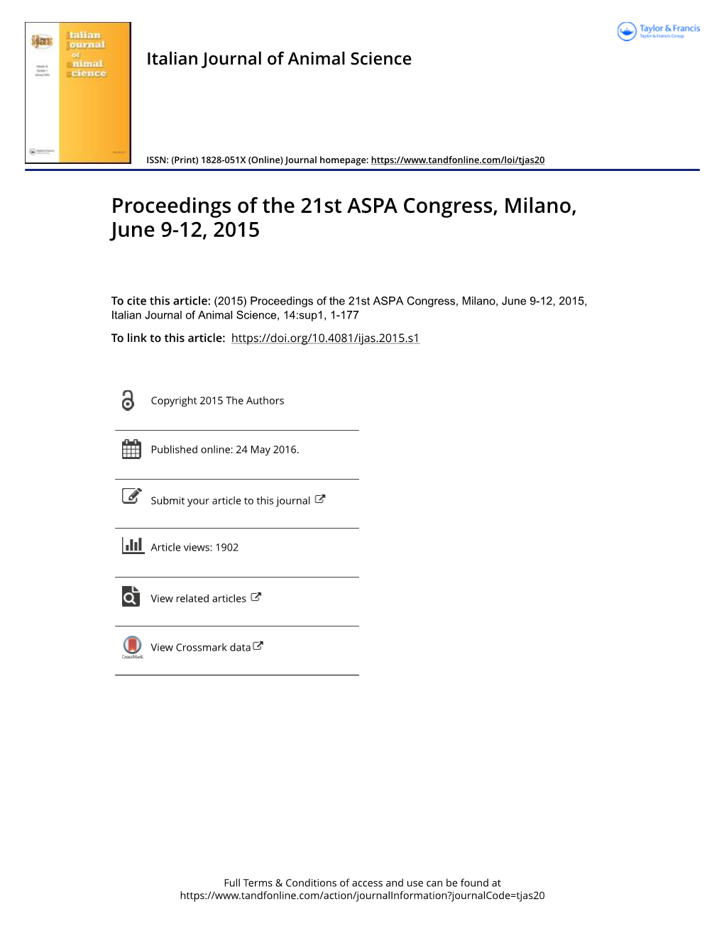Proceedings of the 21St ASPA Congress, Milano, June 9-12, 2015