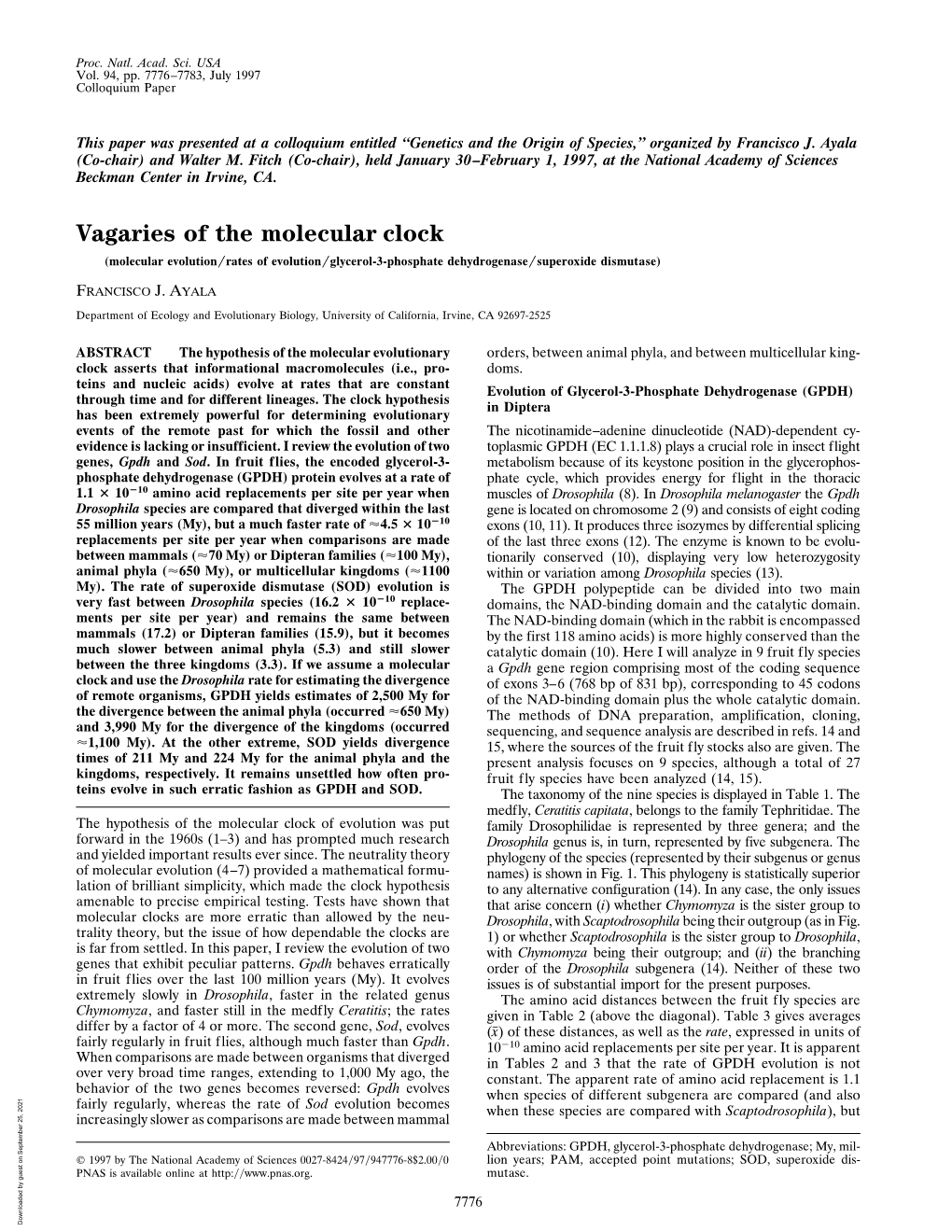 Vagaries of the Molecular Clock (Molecular Evolution͞rates of Evolution͞glycerol-3-Phosphate Dehydrogenase͞superoxide Dismutase)
