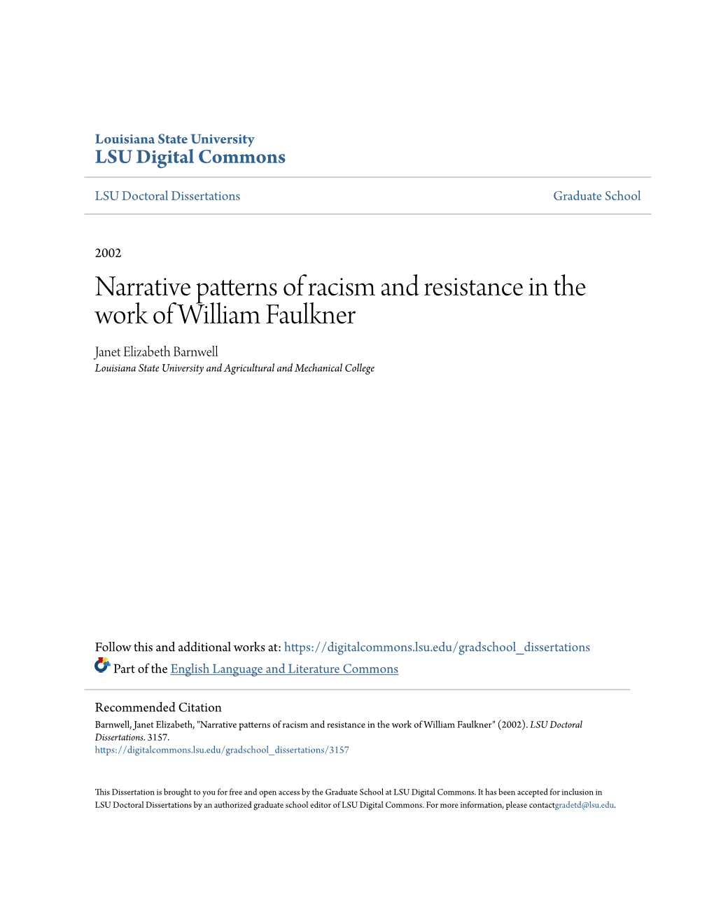 Narrative Patterns of Racism and Resistance in the Work of William