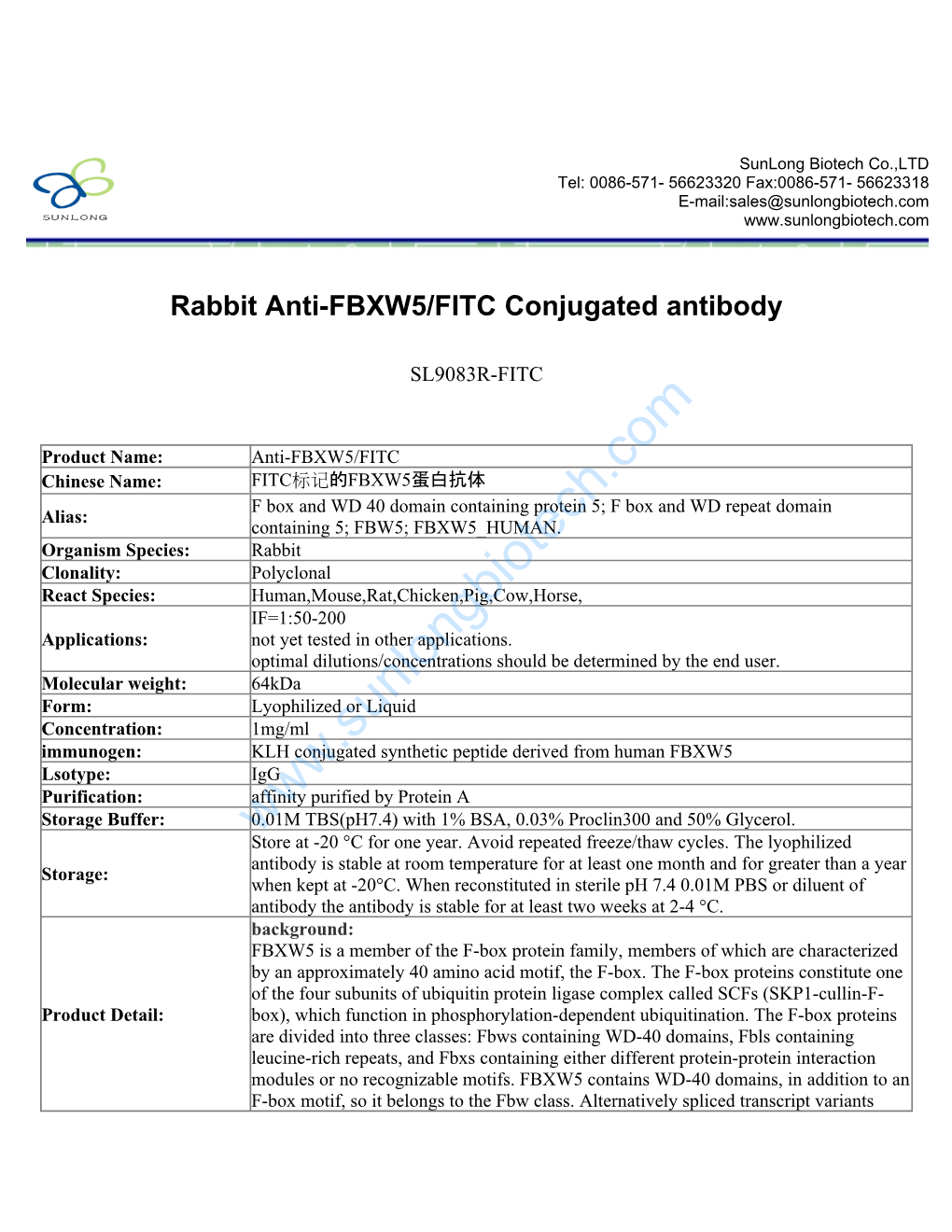 Rabbit Anti-FBXW5/FITC Conjugated Antibody-SL9083R-FITC