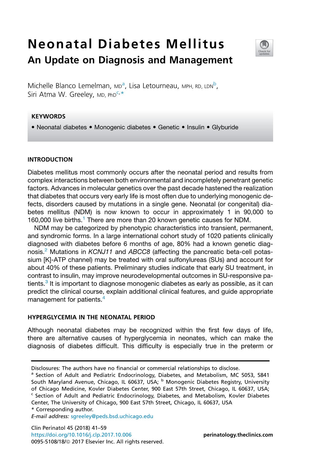 Neonatal Diabetes Mellitus an Update on Diagnosis and Management