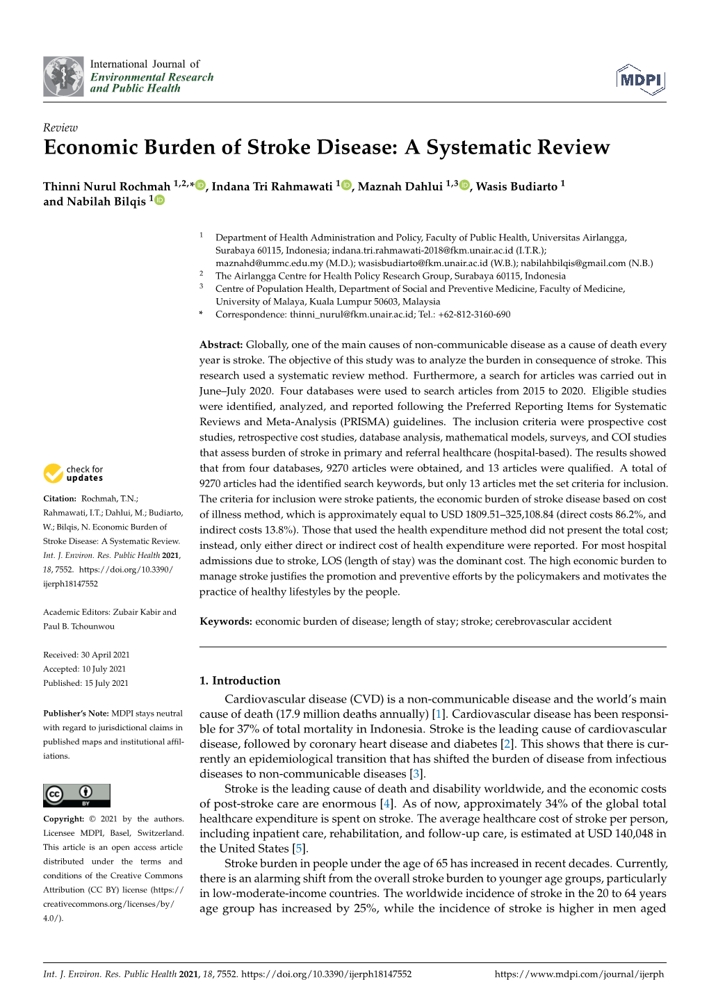 Economic Burden of Stroke Disease: a Systematic Review