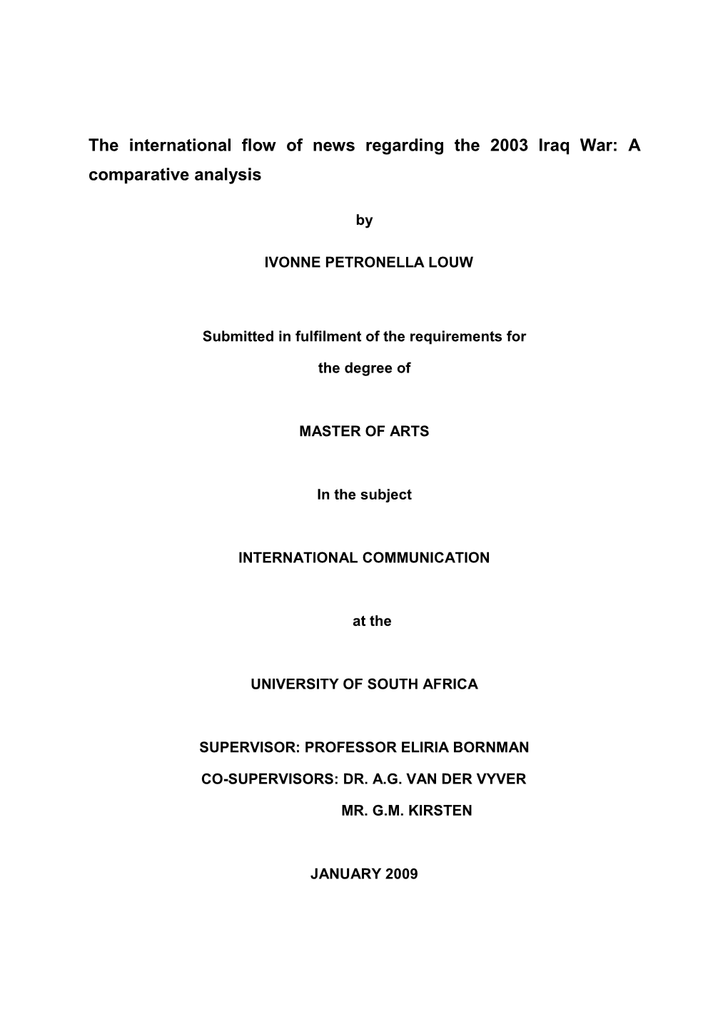 The International Flow of News Regarding the 2003 Iraq War: a Comparative Analysis