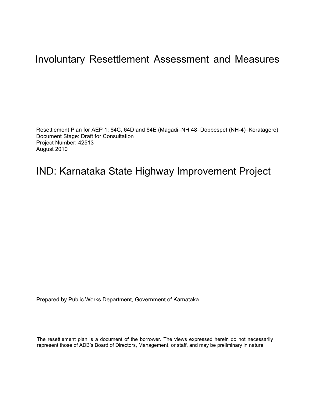 Karnataka State Highway Improvement Project: Resettlement