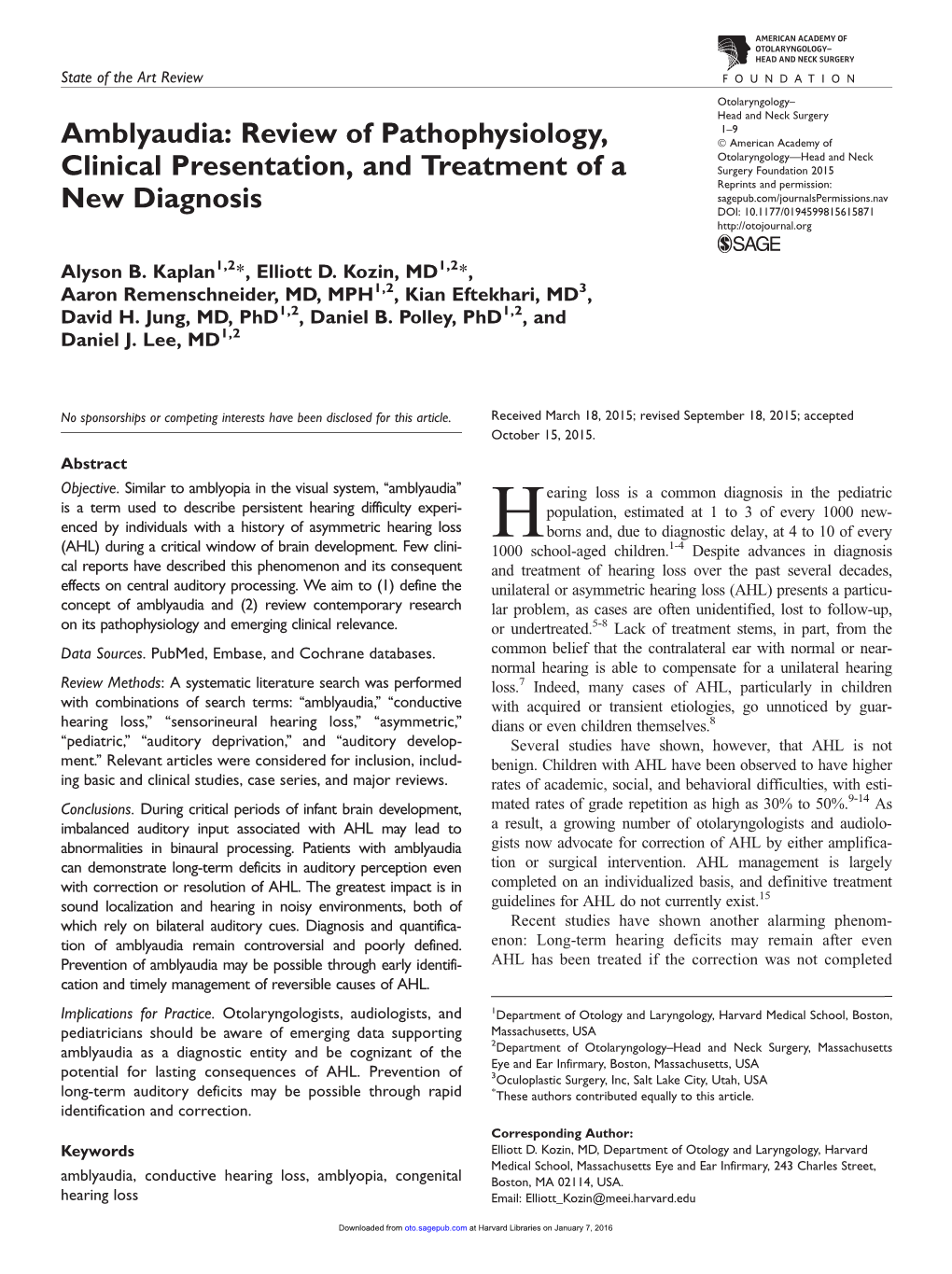 Amblyaudia: Review of Pathophysiology, Clinical Presentation, and Treatment of a New Diagnosis