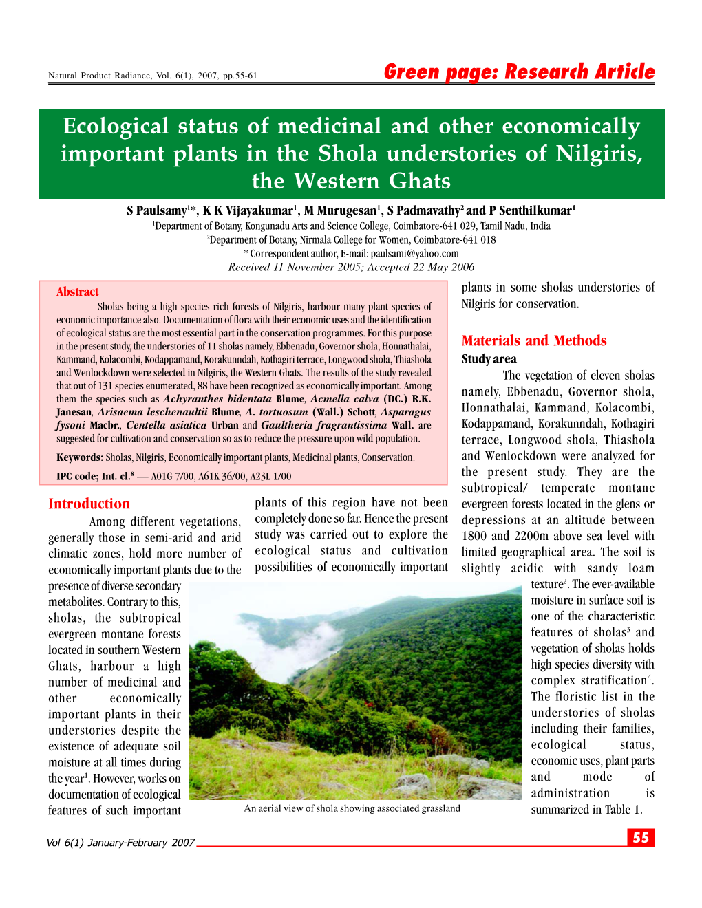 Ecological Status of Medicinal and Other Economically Important Plants