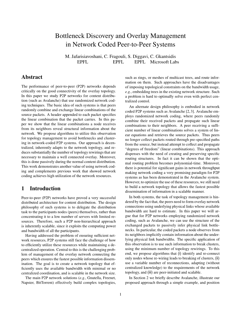 Bottleneck Discovery and Overlay Management in Network Coded Peer-To-Peer Systems