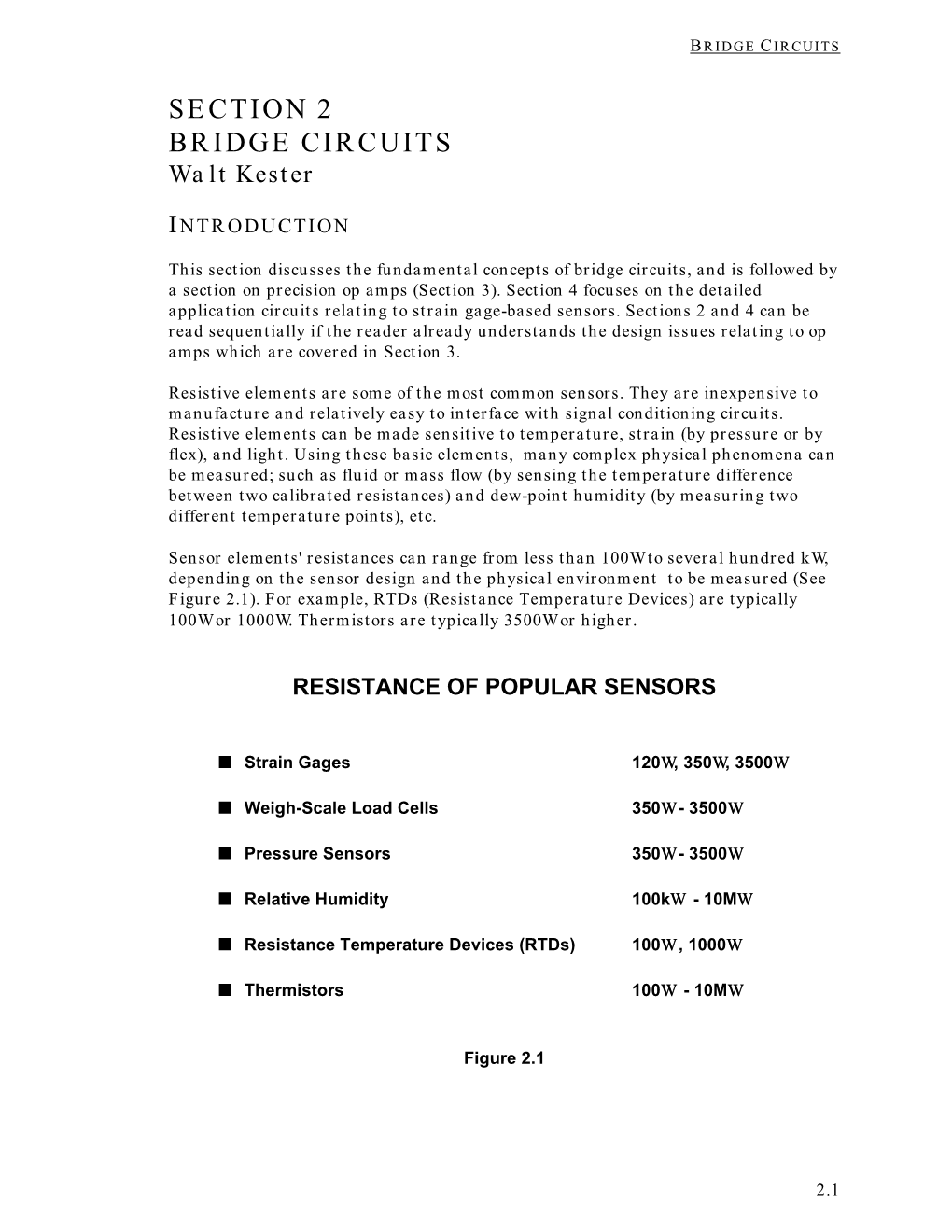 SECTION 2 BRIDGE CIRCUITS Walt Kester