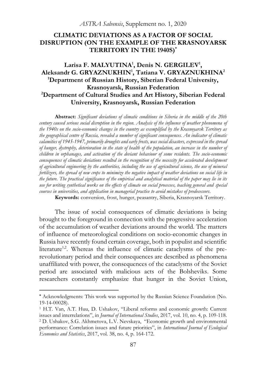 ASTRA Salvensis, Supplement No. 1, 2020 87 CLIMATIC DEVIATIONS