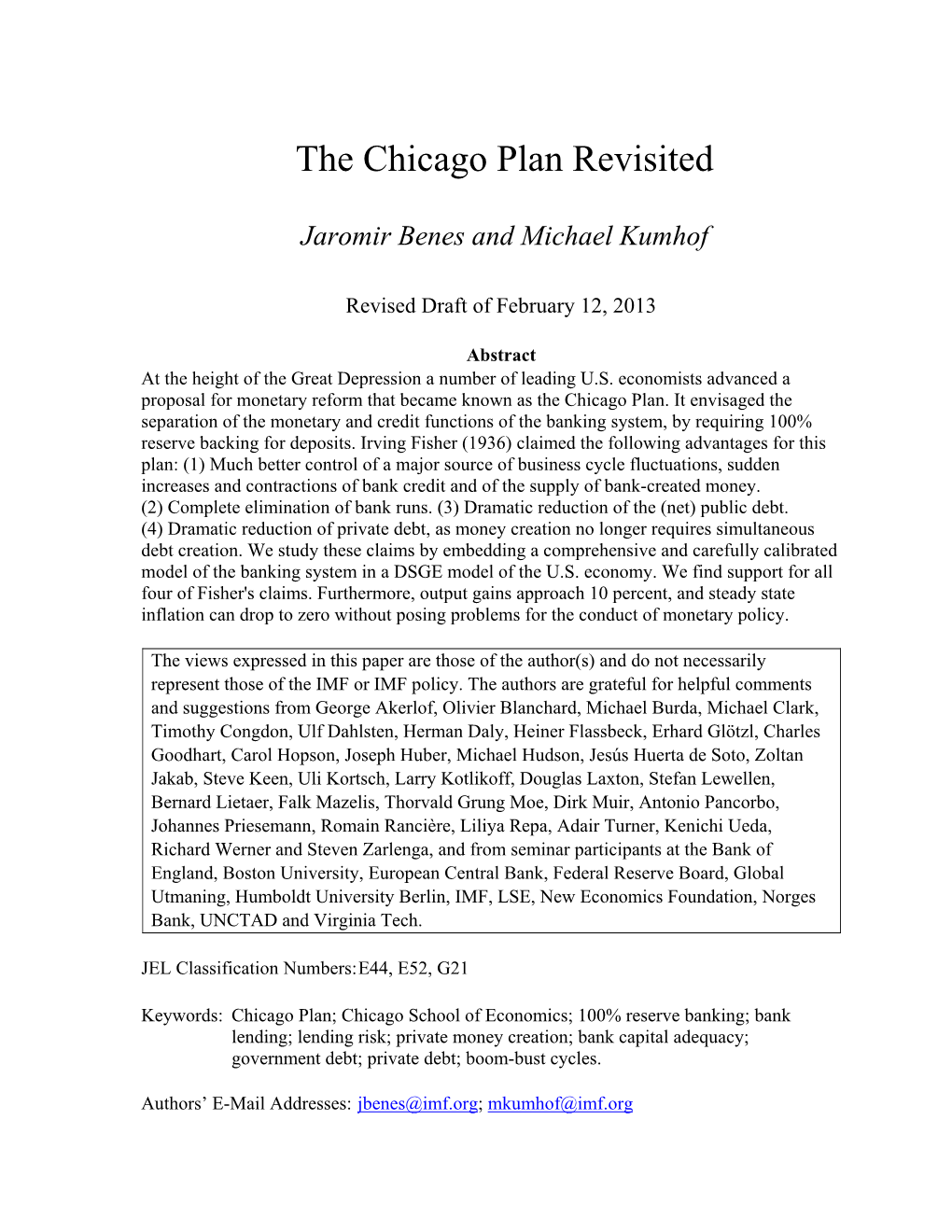 The Chicago Plan Revisited