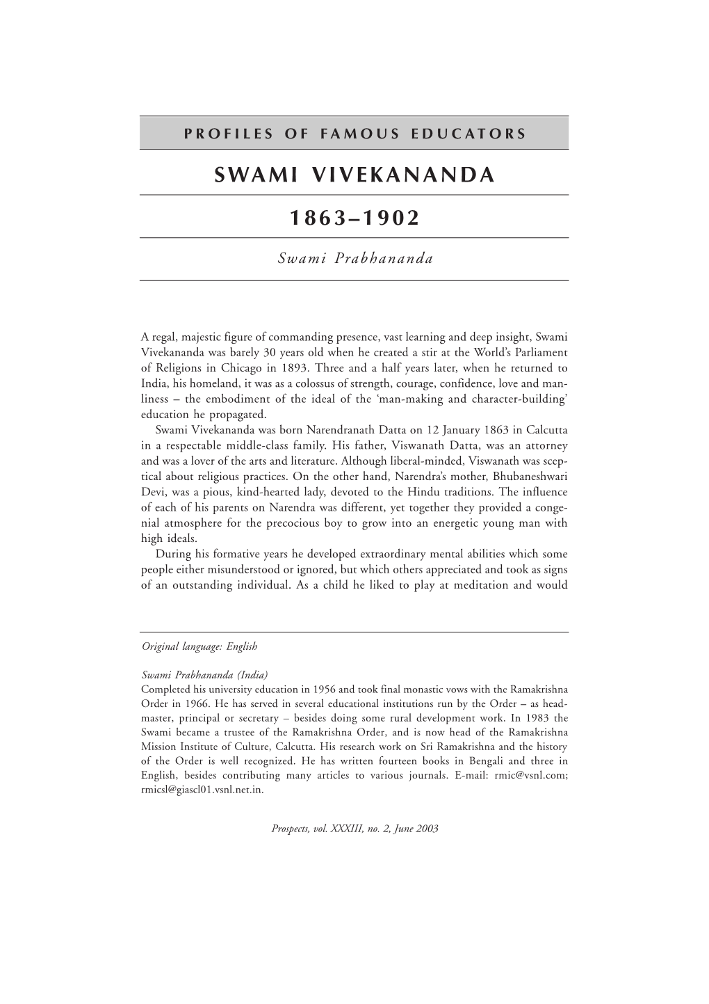 Swami Vivekananda 1863–1902