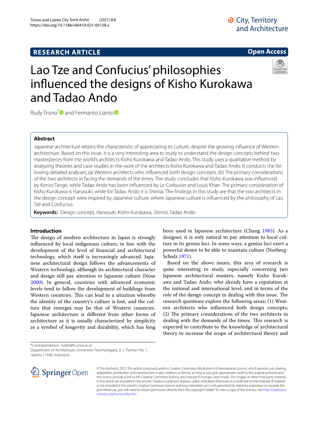 Lao Tze and Confucius' Philosophies Influenced the Designs of Kisho Kurokawa and Tadao Ando