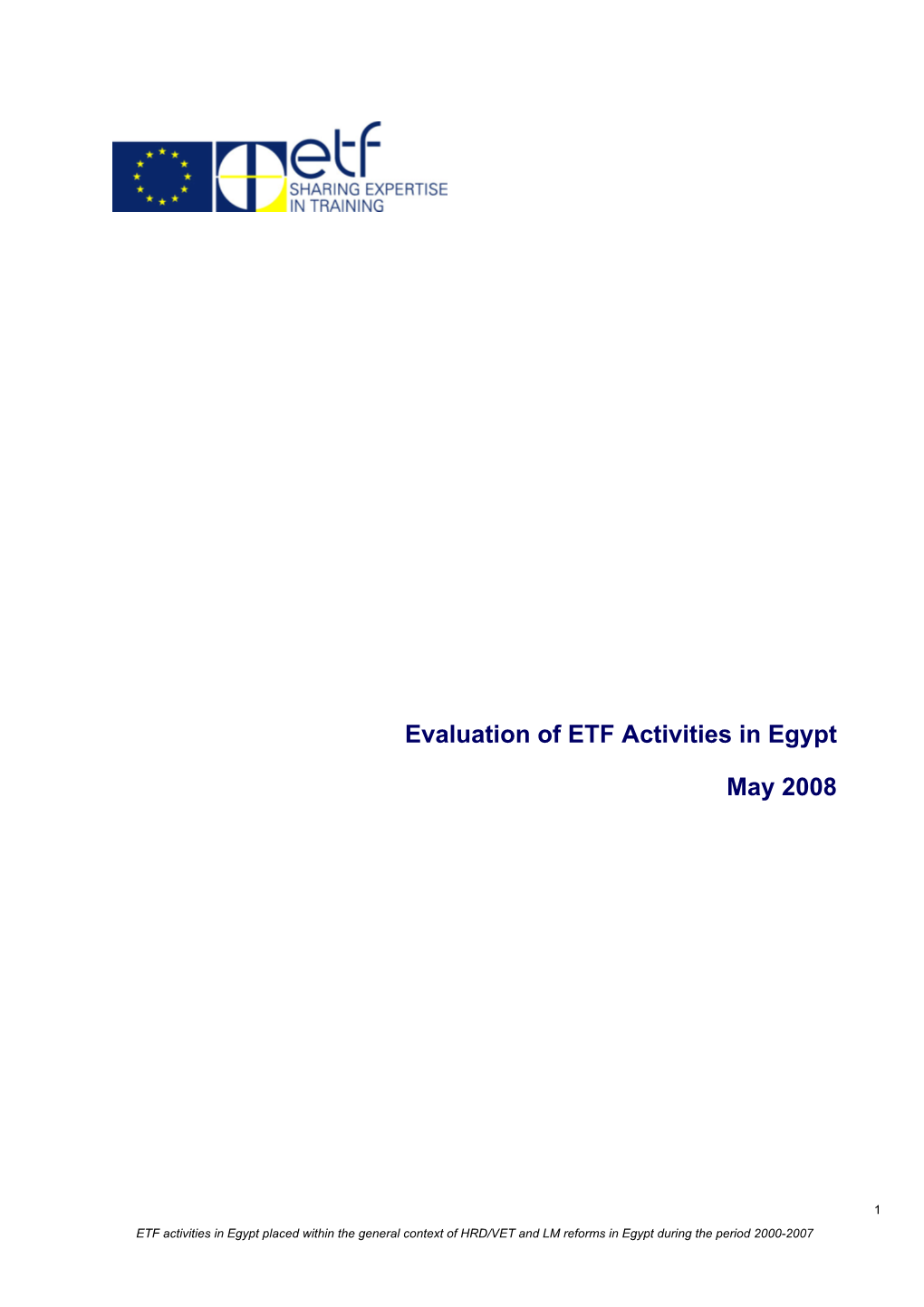 Evaluation of ETF Activities in Egypt May 2008