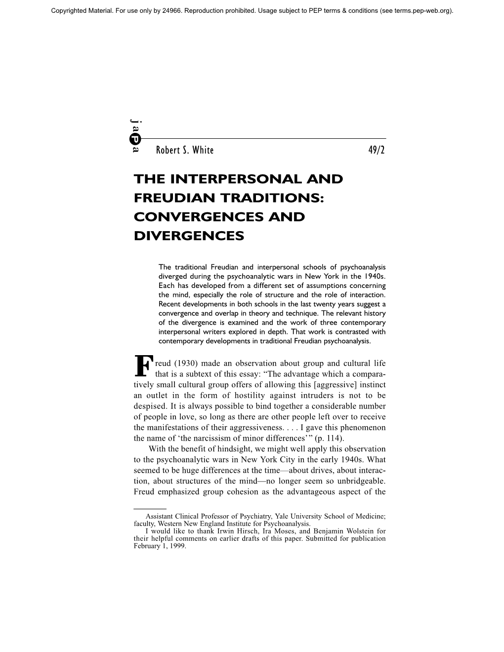 The Interpersonal and Freudian Traditions: Convergences and Divergences