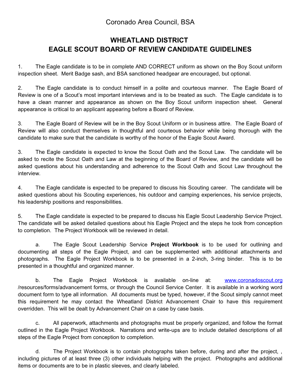 Eagle Scout Board of Review Candidate Guidelines