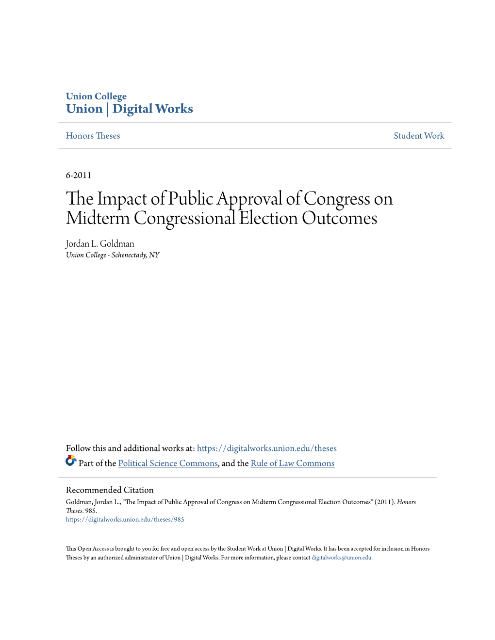 The Impact of Public Approval of Congress on Midterm Congressional Election Outcomes