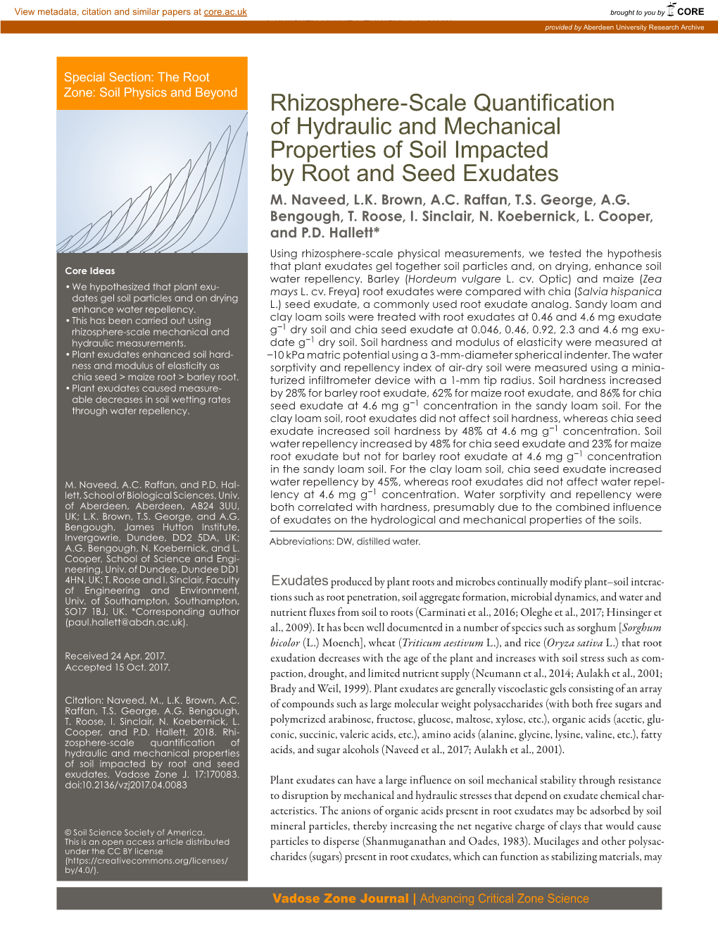 Rhizosphere-Scale Quantification of Hydraulic and Mechanical Properties of Soil Impacted by Root and Seed Exudates M